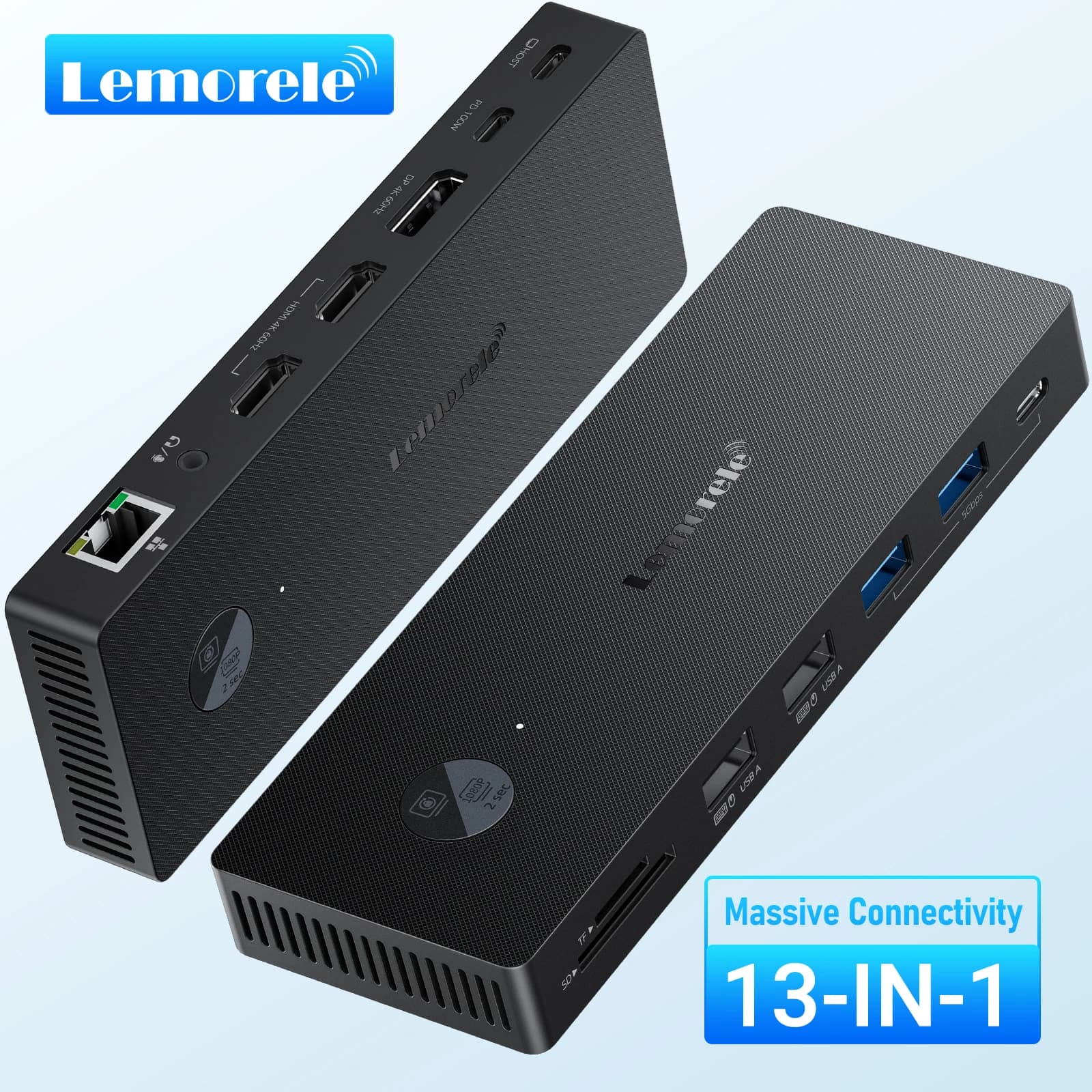 Hub Lemorele a 13 porte 5Gbps USB A/C per trasferimento dati con RJ45, doppio HDMI, DP 4K@60Hz, PD 100W per espansore multi-porta per laptop