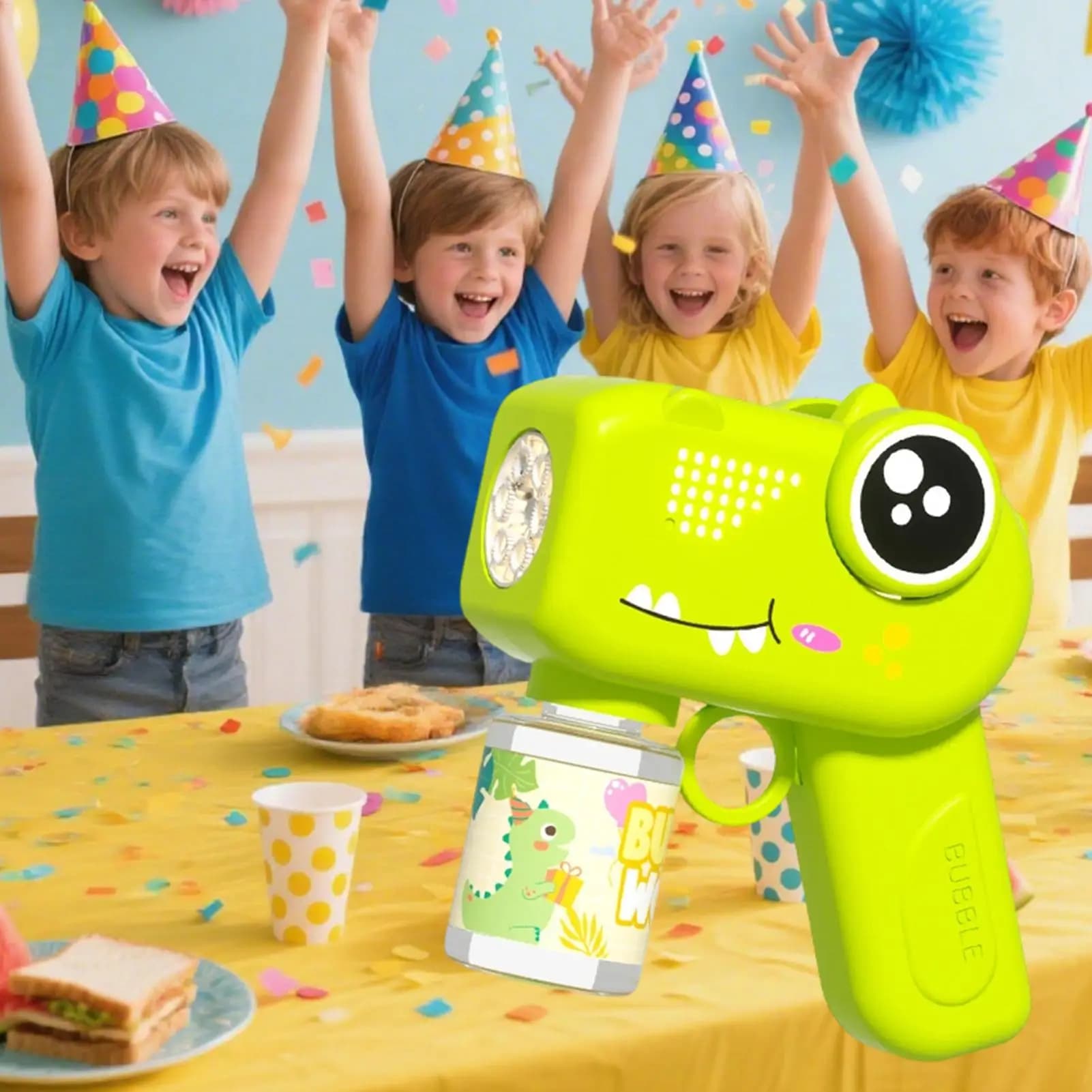 Macchina per Bolle di Sapone a Forma di Dinosauro per Bambini, Dispenser di Sapone con Soluzioni Incluse, Regalo per Compleanni e Capodanno