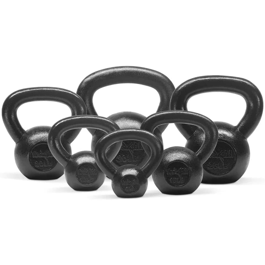 Kettlebell set, kettlebells for training for cast iron strength from 5 - 10 - 15 - 20 - 25 - 30 pounds, wide handles and flat bottom, multilevel