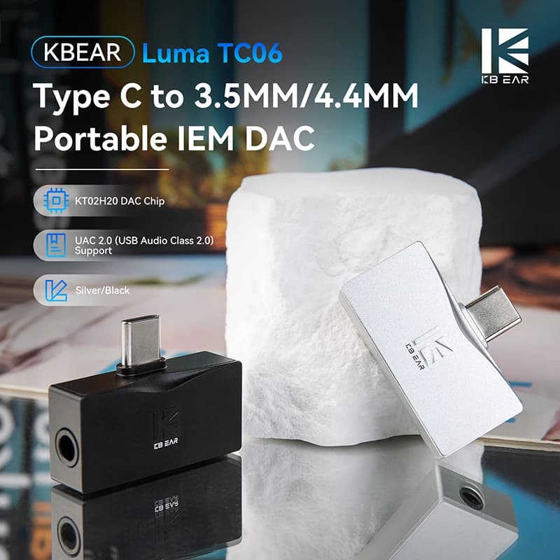 KBEAR Luma TC06 Amplificatore per Cuffie USB Tipo C DAC UAC 2.0 Supporto Decoder Audio HiFi Portatile Uscita Doppia per Cuffie 3.5mm/4.4mm