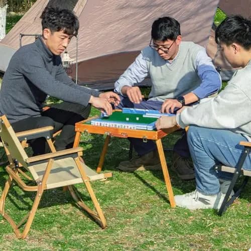 Four-Player Portable Wooden Folding Mahjong Table With 30mm Tiles, Green Felt Surface, Compact Outdoor Gaming Desk