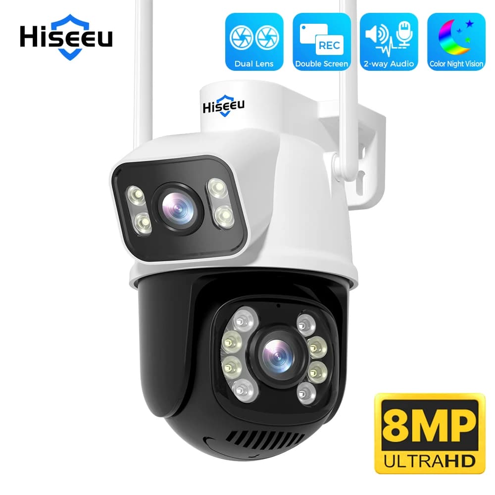 Hiseeu 4K 8MP Dual Lens Wifi Surveillance Camera 4X Digital Zoom AI Human Detect Wireless Outdoor Security PTZ IP Cameras