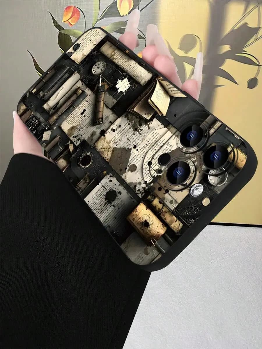 Vintage Book And Ink Splash TPU Phone Case With Lens Protection For iPhone 15 14 13 12 11 XS XR And Galaxy S26 S25 S24 S23 S22