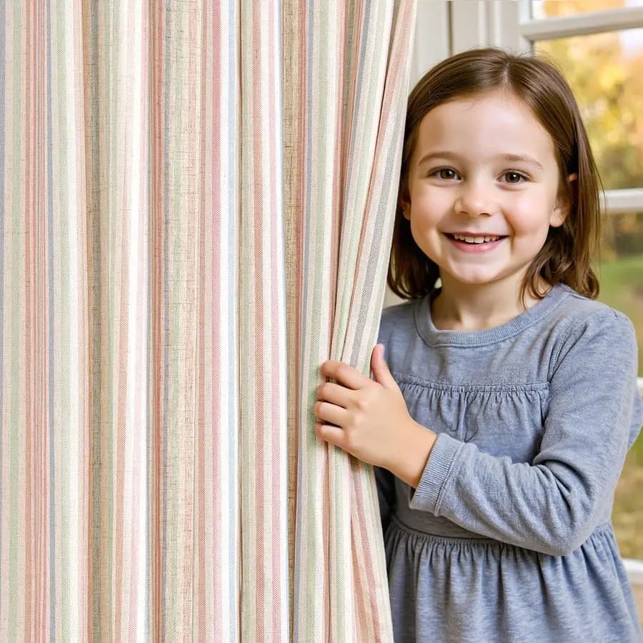 Tende in Lino per Soggiorno, Tende a Righe Caramella Lunghezza 213 cm per Camerette di Bambine, Motivo a Righe Filtranti