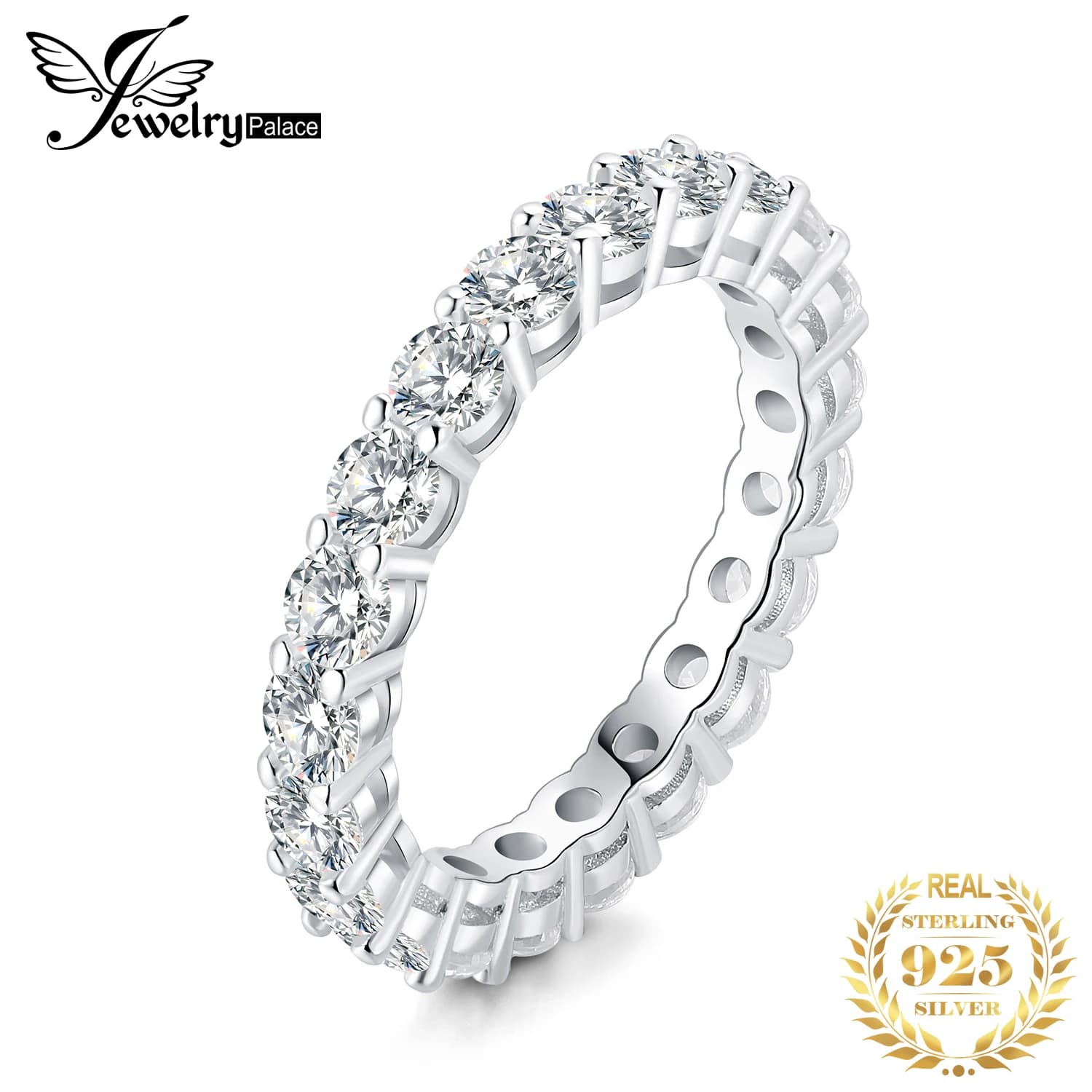 JewelryPalace 5A CZ Eternity Classic 925 Sterling Silver Wedding anello di fidanzamento per donna anniversario regalo gioielleria raffinata