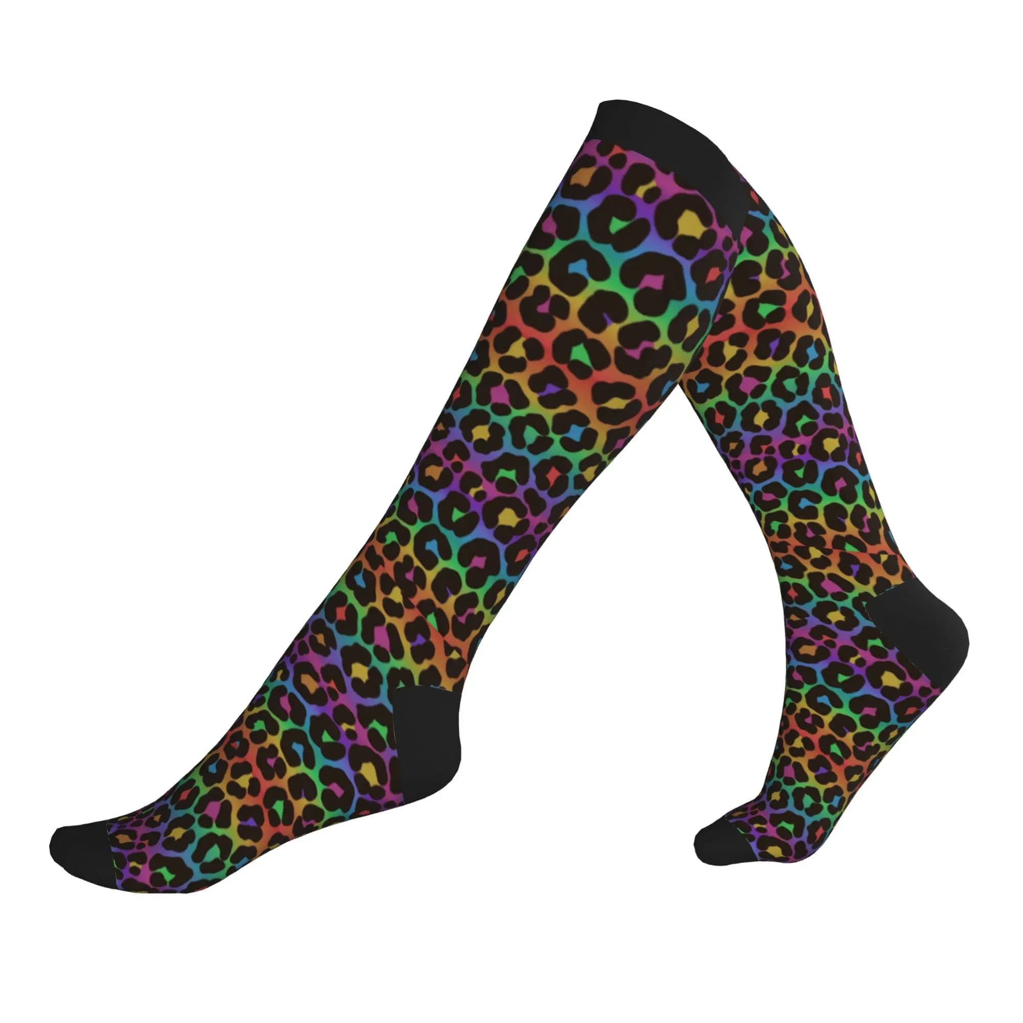 Calzini sportivi con stampa leopardata arcobaleno, calzini sportivi con stampa 3D, calzini sportivi da uomo e da donna, calzini sportivi caldi con stampa 3D