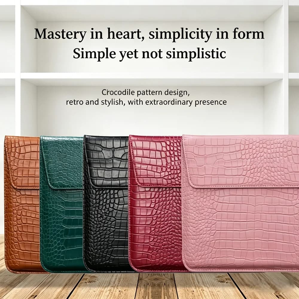 Borsa per Laptop con Motivo Coccodrillo da 11, 13, 15 Pollici, Custodia Orizzontale Leggera in Pelle PU per MacBook Pro Air Lenovo, Nero Marrone