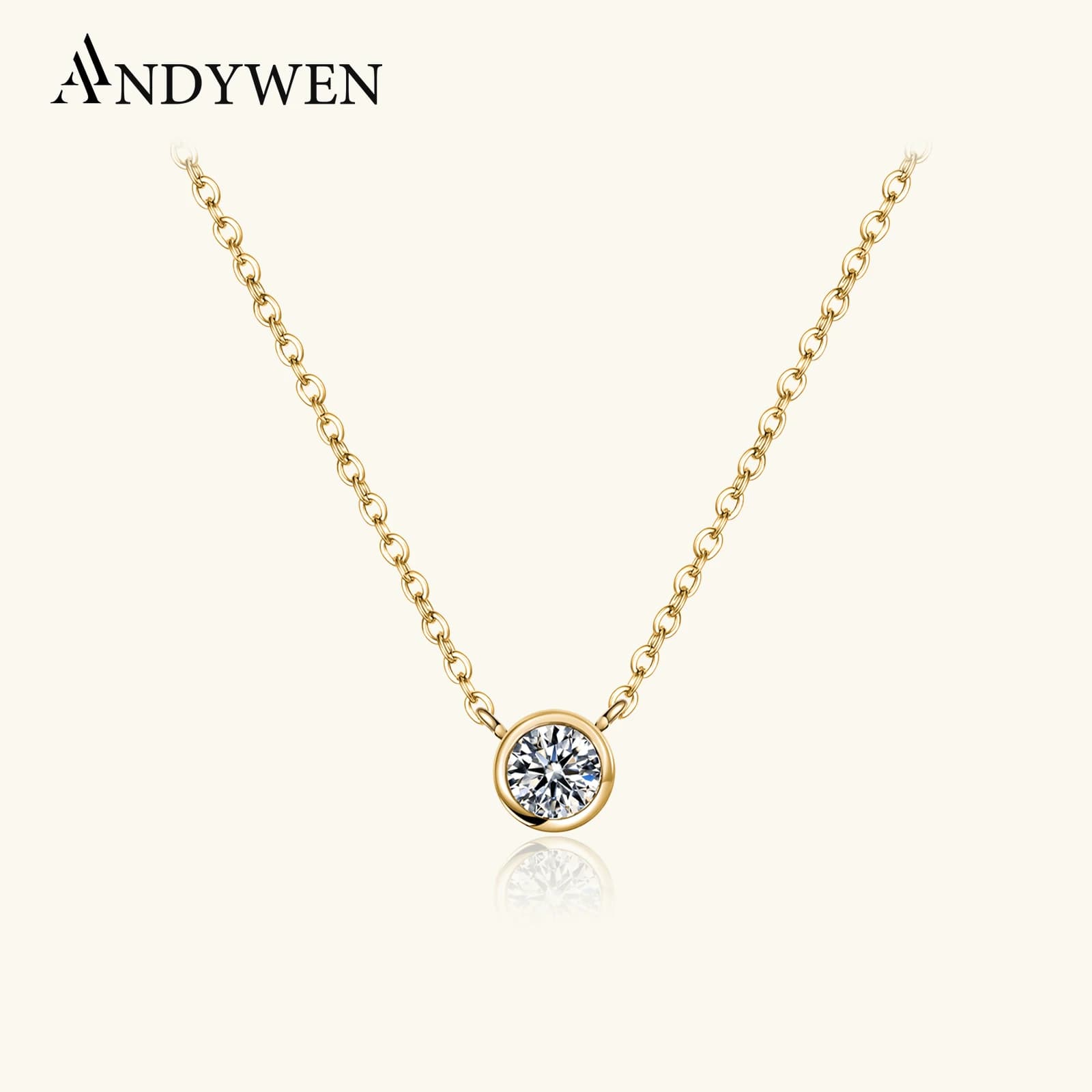 ANDYWEN 925 Sterling Silver Gold One Zircon Charm Necklace Long Chain Women Pendant Choker Fine Jewelry For Girl Rock Puck Cryst