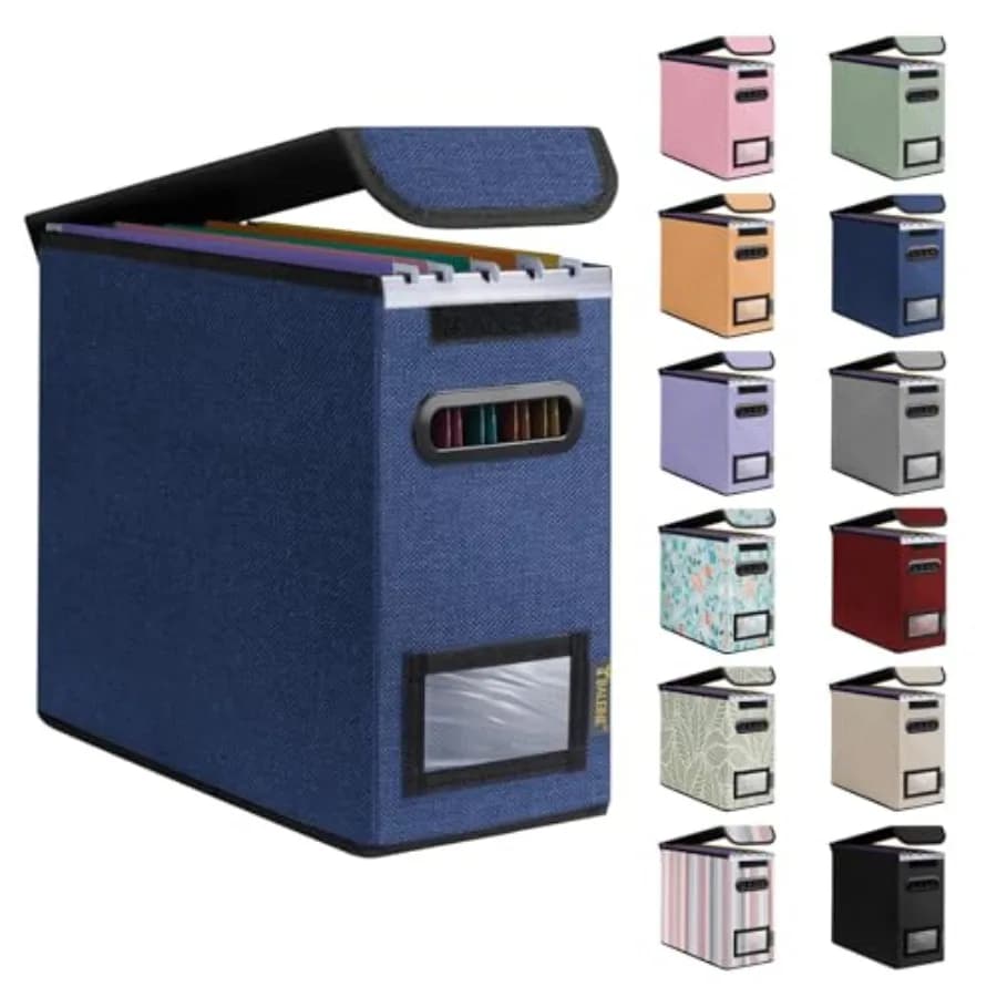 File Organizer Box with Lid, Collapsible File Folder Organizer with Plastic Slide, Hanging File Folder Box for Office Document
