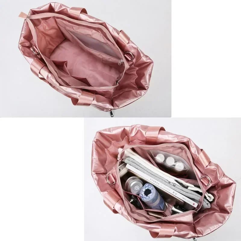 Pink Women's Gym Sports Bag Waterproof Yoga Mat Travel Duffle with Shoulder Strap Fitness Weekend Handbag