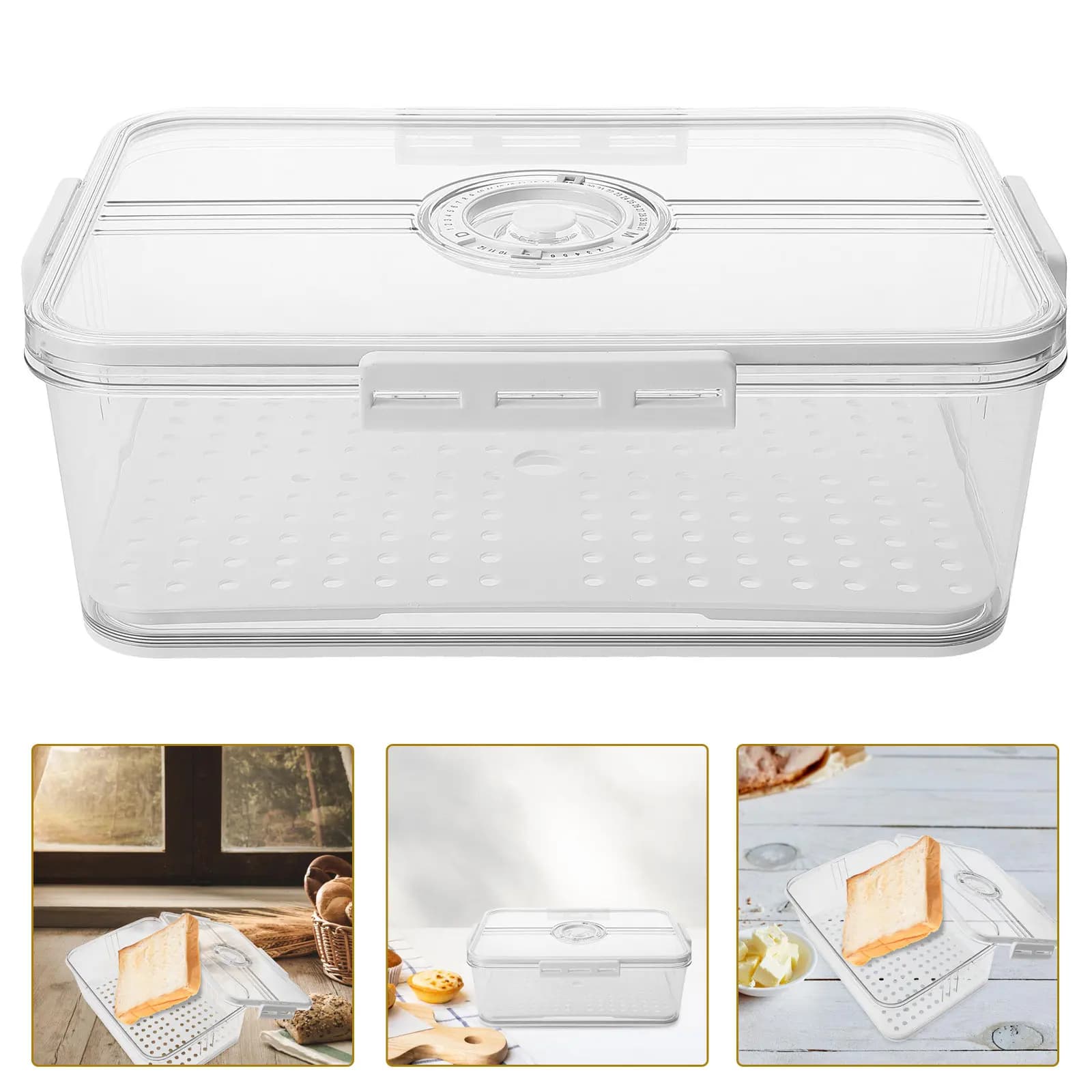 Airtight Transparent Bread Box with Timer Lid for Freshness Tracking Kitchen Countertop Storage Reusable Food Container Bread