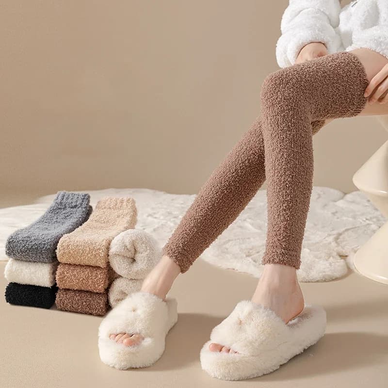 1 paio di scaldamuscoli lunghi al ginocchio, caldi per le gambe, morbidi e confortevoli, calzini lunghi casual, calzini da donna in tinta unita
