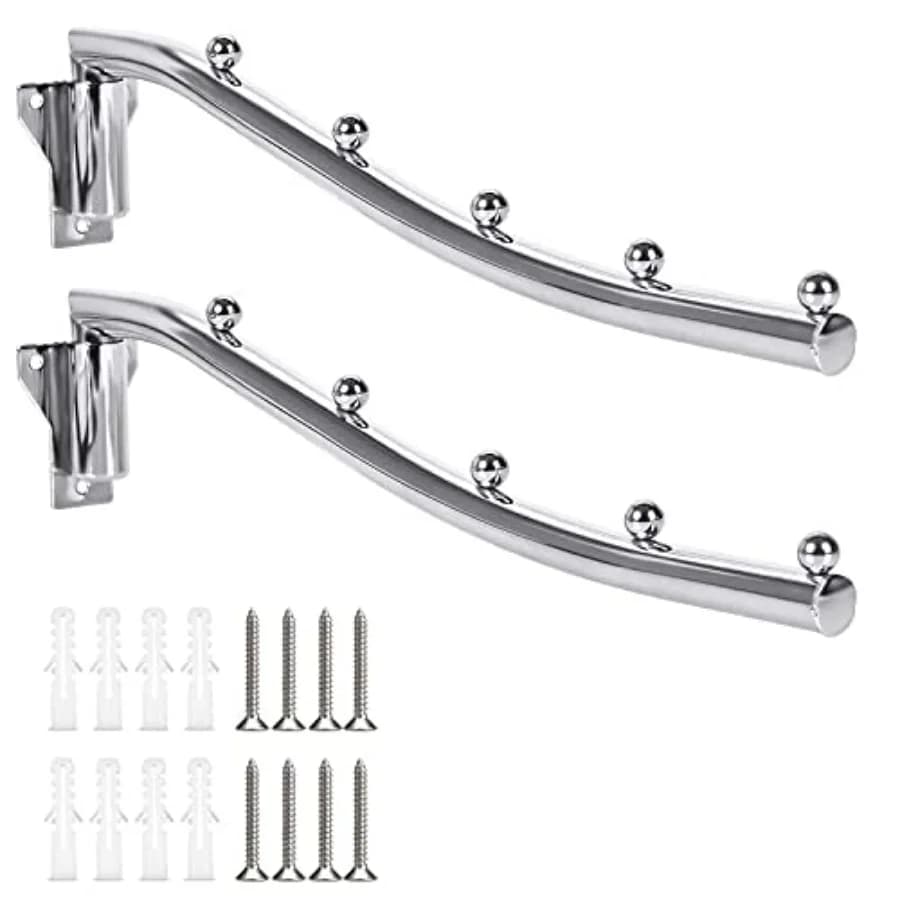 Wall Mounted Folding Garment Hooks, Foldable Wall Mount Clothes Drying Rack, 2 Pack Stainless Steel Swing Arm Hook Holder Cloth