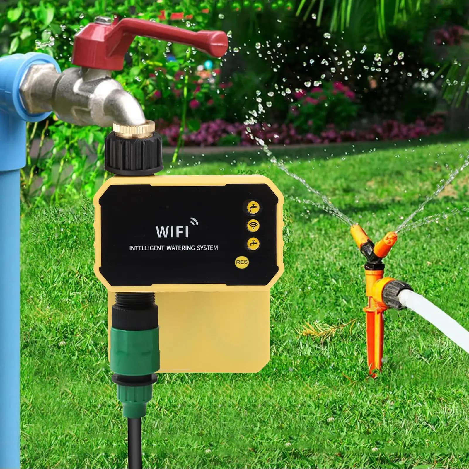Timer Irrigazione Solare WIFI, Valvola Automatica per Irrigazione, Timer per Tubo Flessibile per Ville, Balconi, Giardini sul Tetto