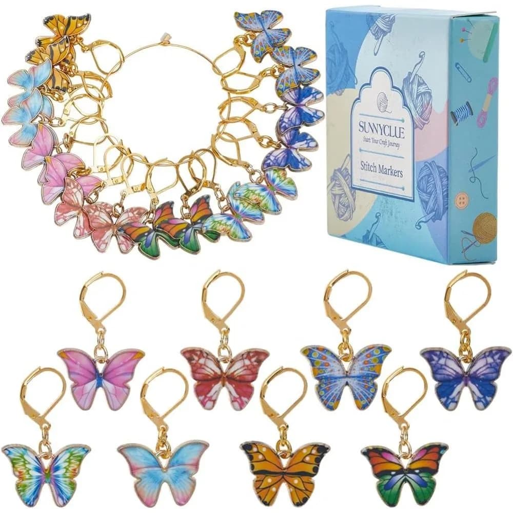 32Pcs 8 Colors Butterfly Crochet Stitch Markers Cute Knitting Markers Removable Leverback Earrings Hooks Enamel Crochet Stitch