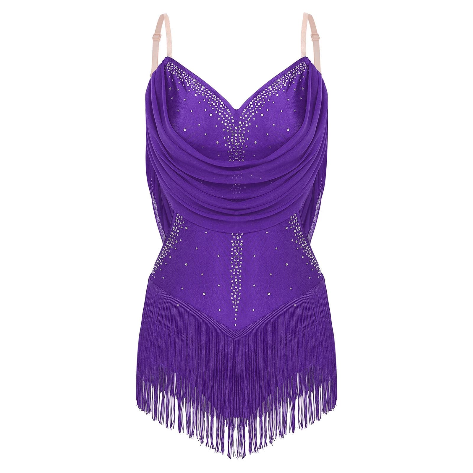 Latin Dance Outfits For Women Rhinestone Tassel Leotard Dress Figure Skating Cha-cha Samba Tango Bodysuit with Gloves Dance Wear