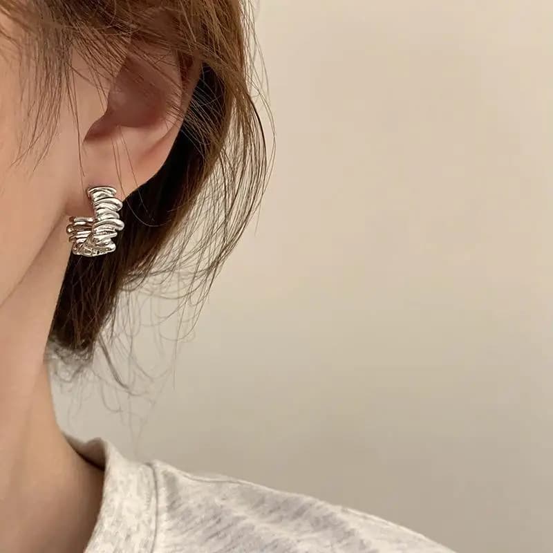 Orecchini a Cerchio in Metallo, Design Geometrico Irregolare, in Lega Oro e Argento, Gioielli Minimalisti da Donna, Regalo per Feste