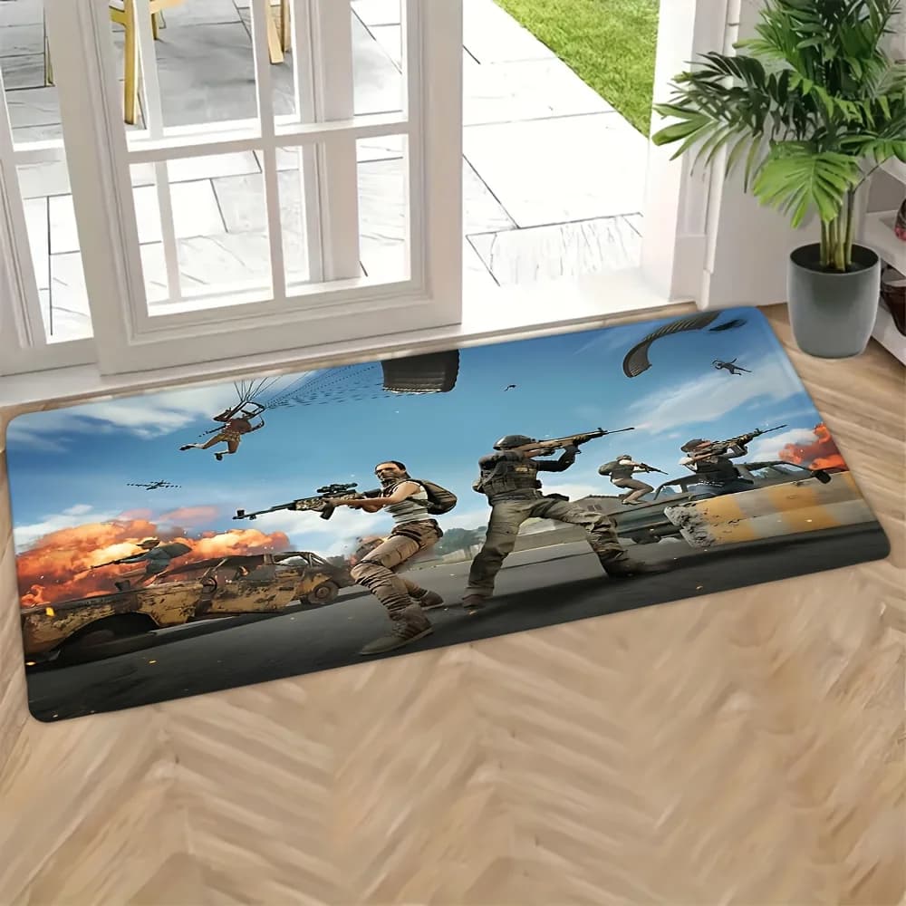 Tappeto in flanella lavabile antiscivolo con motivo a tema di gioco di tiro, 1 pezzo, per zerbino, dimensioni 45x120 cm / 17,72x47,24 pollici, adatto