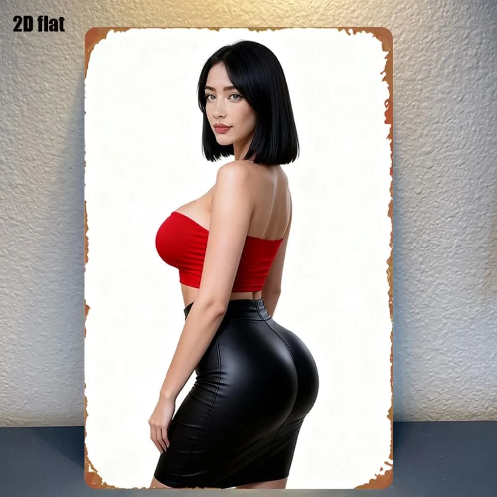 Arte da Parete in Metallo, Profilo Laterale di Donna in Abito Nero con Top Rosso, 8x12 Pollici, Decorazione per la Casa
