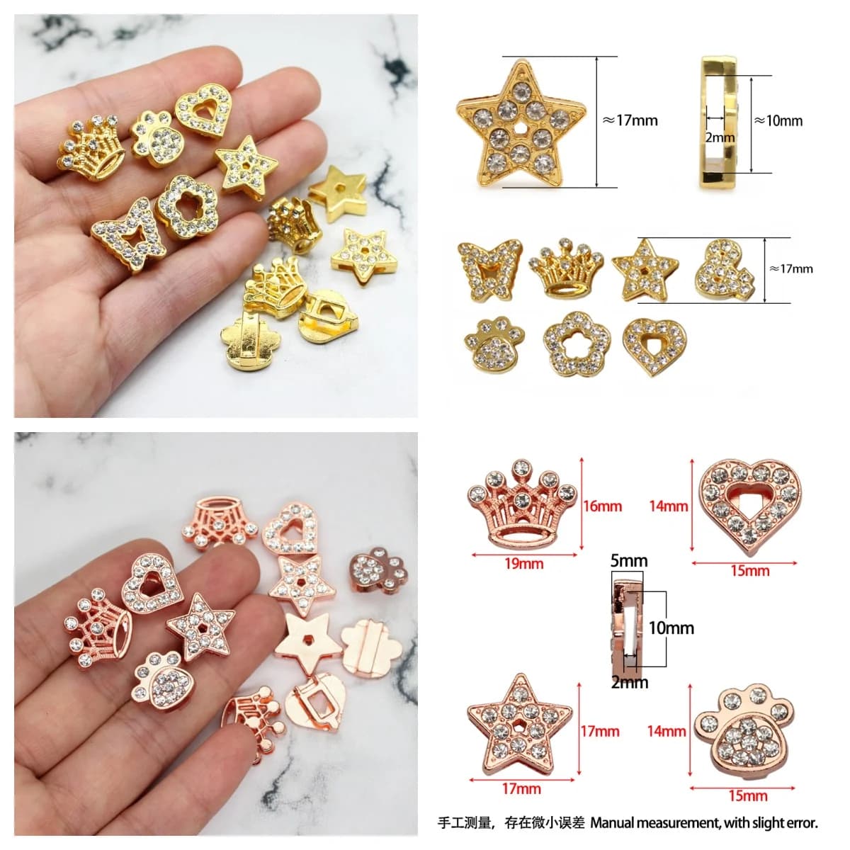 30 Pezzi/Lotto Charm a Forma di Cuore, Stella, Zampa, Farfalla e Corona con Foro da 10MM per Braccialetti e Creazione di Gioielli