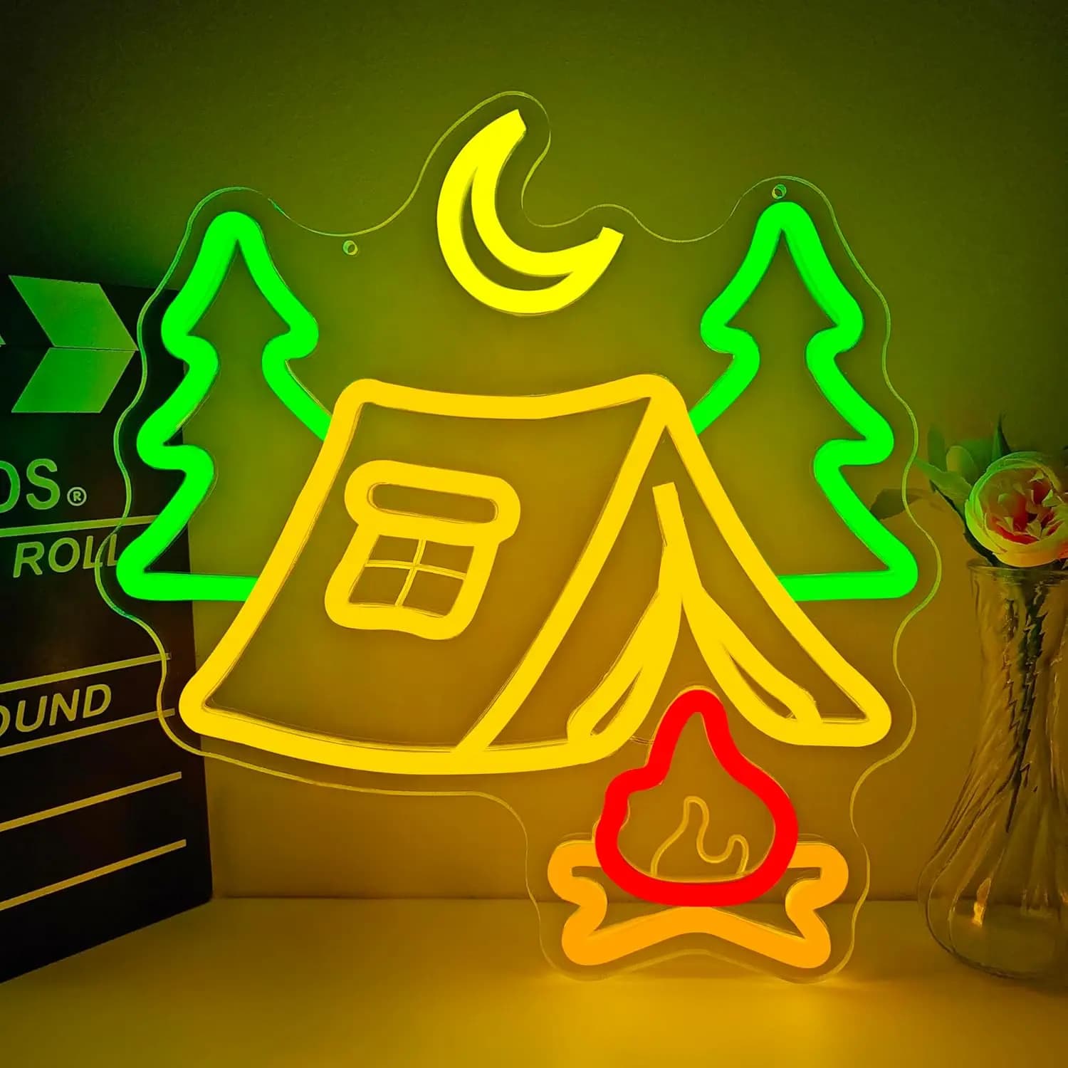 Forest Campfire LED Neon Light Camping Tent Neon Sign for Bedroom Man Cave Alien Spaceship Cow Wall Decor Kids Birthday Gift