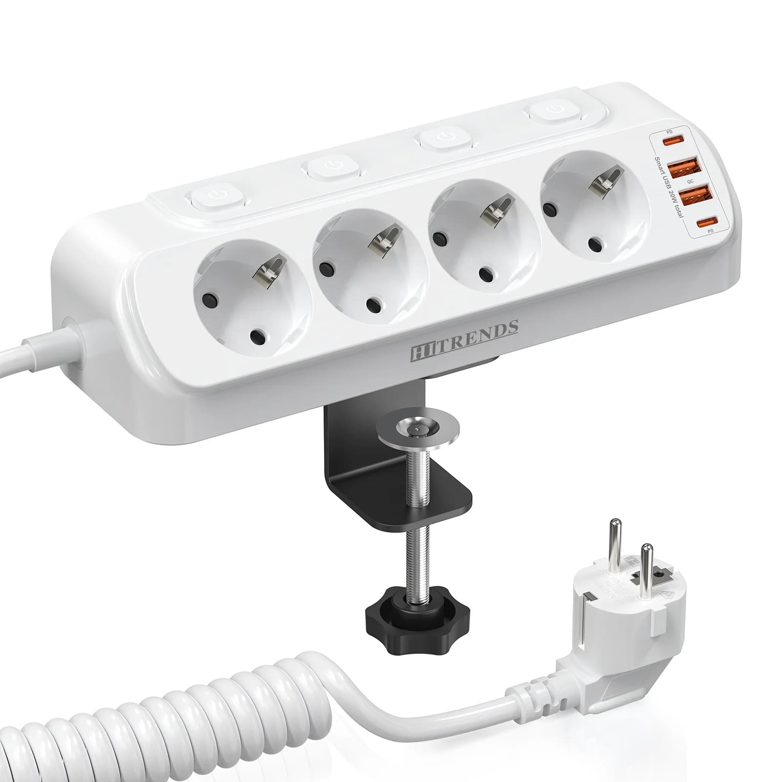 Scheda presa angolare multifunzionale 8 in 1, ricarica rapida 4AC+2USB-A+2USB-C, adatta sia per montaggio su desktop e a parete