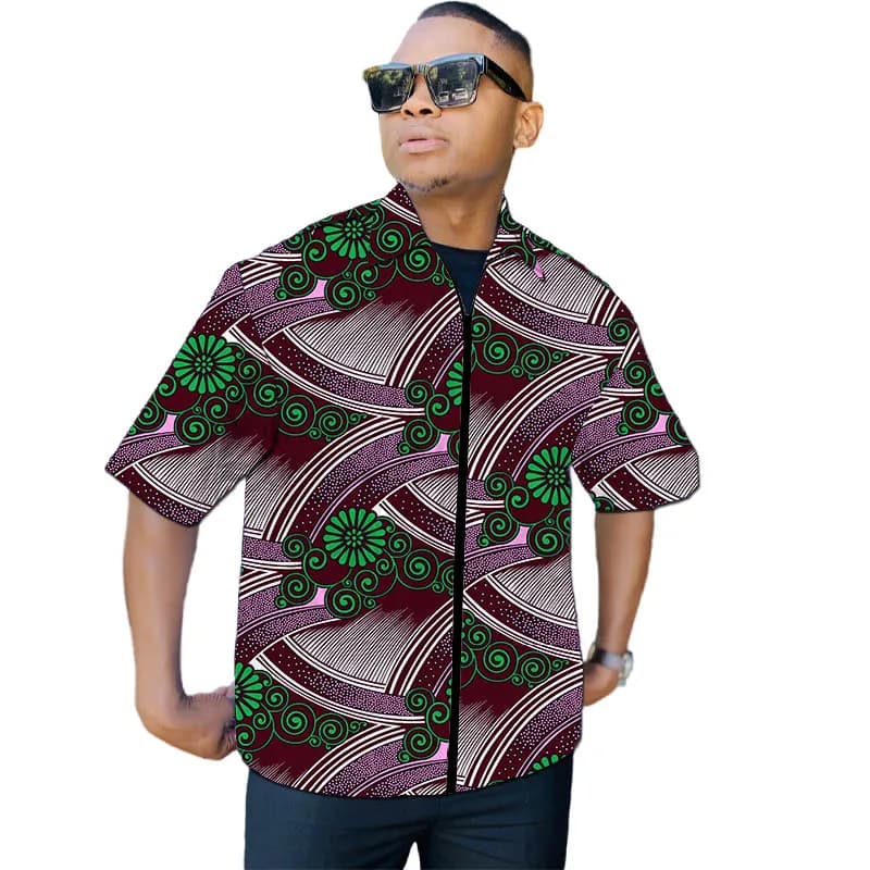 Cappotto a mezza manica da uomo African Couture Giacca con cerniera da uomo dal design originale alla moda nigeriana con colletto rovesciato realizzato su misura