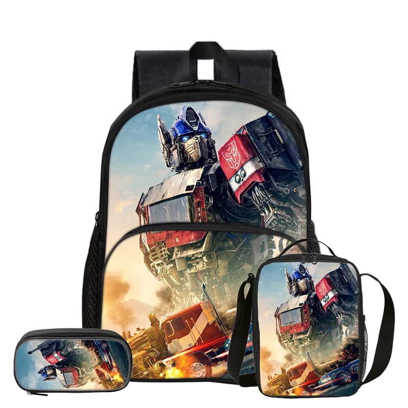 Transformers 3 Pcs set with Front Pocket Backpack with Thermal Insulated Lunch Tote Purse Pencil Case Knapsack Best Gift
