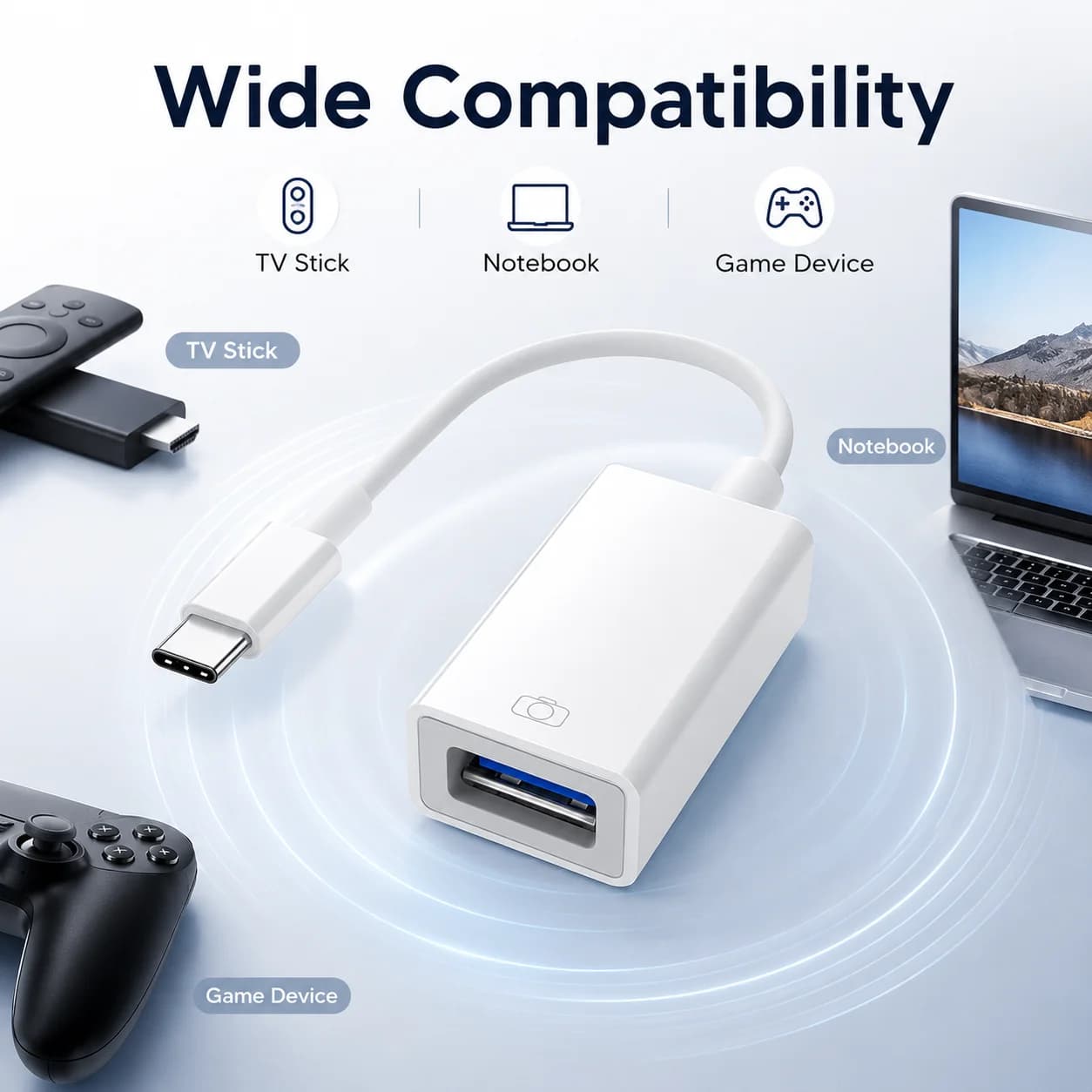 USB C to USB 3.0 OTG Adapter Fast Charging Splitter Type-C Converter for Google TV Chromecast HD Game Console Notebook Laptop