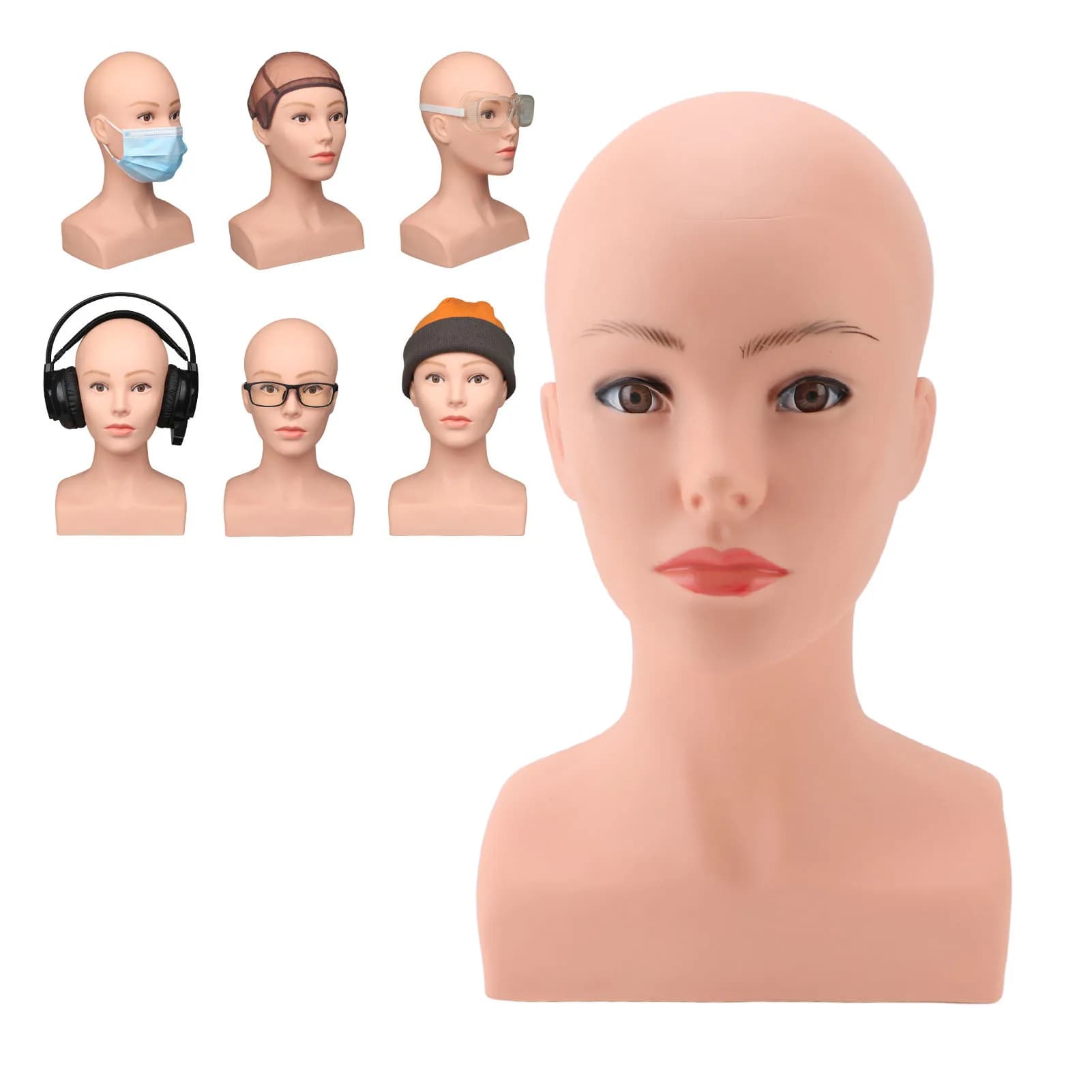 Testa di manichino femminile con spalla realistica morbida plastica PVC cosmetologia viso trucco testa di bambola per cappelli occhiali da vista Display