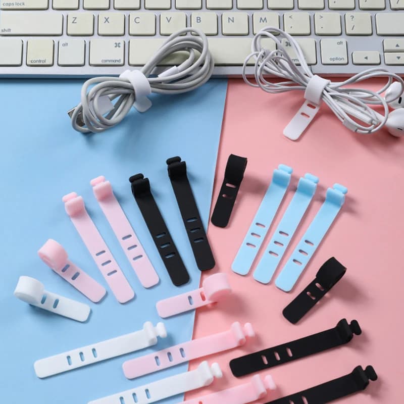 5PCS Silicone Strap Cable Organizer Ties Clips Reusable Desktop USB Data Cord Mouse Earphone Wire Line Wrap Tie Management