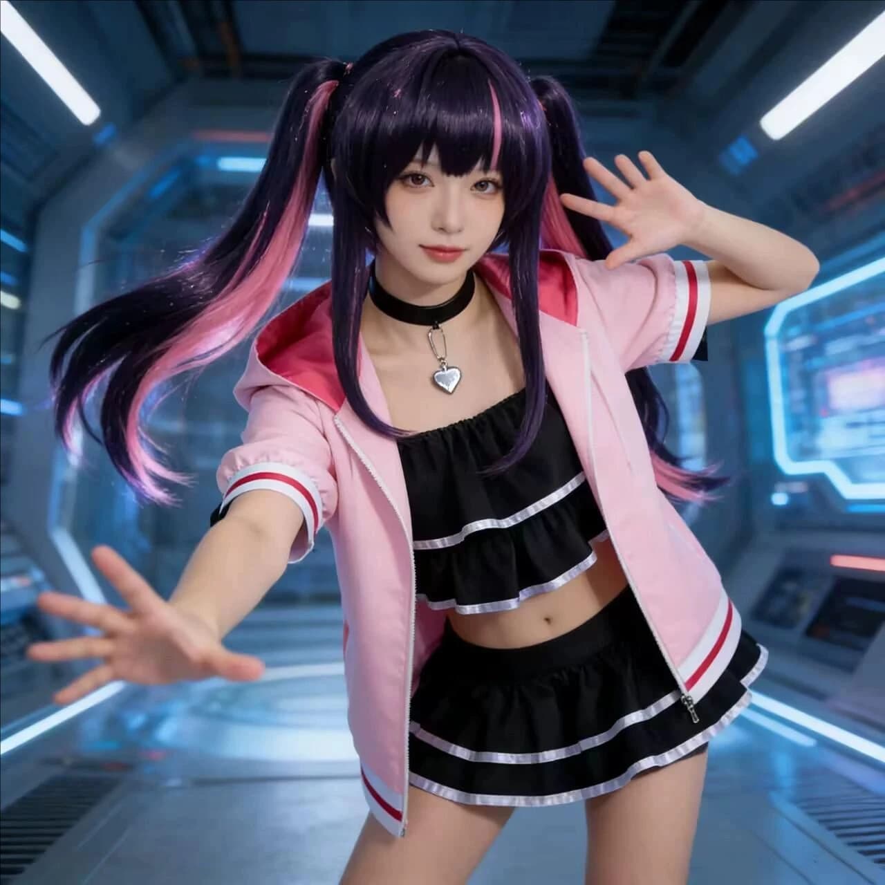 Costume Cosplay Anime Cosmic Princess Kaguya! Team Black Onyx Komazawa Noi, Costume da Bagno con Coda e Orecchie, Accessori per Travestimento di Halloween