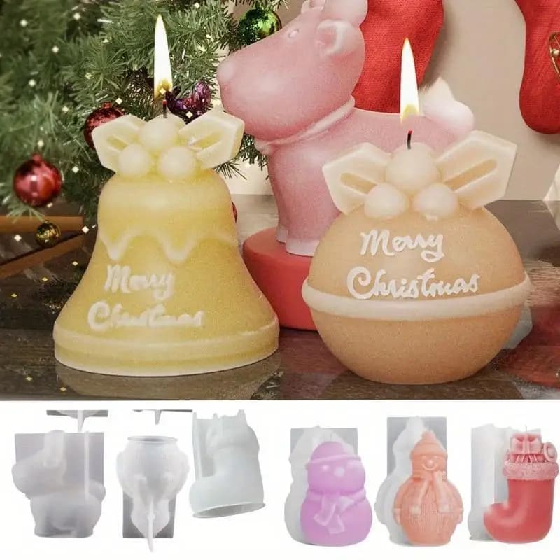 Calzini natalizi con pupazzo di neve Stampo in silicone con campana di alce Ciondolo natalizio Stampo in gesso Stampo in silicone 3D per candela per aromaterapia natalizia fai-da-te