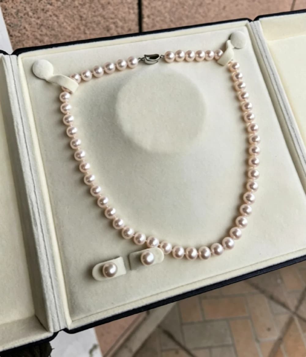 Gorgeous necklace AAAA8-9mm natural pearl necklace 18in+earring set 925s