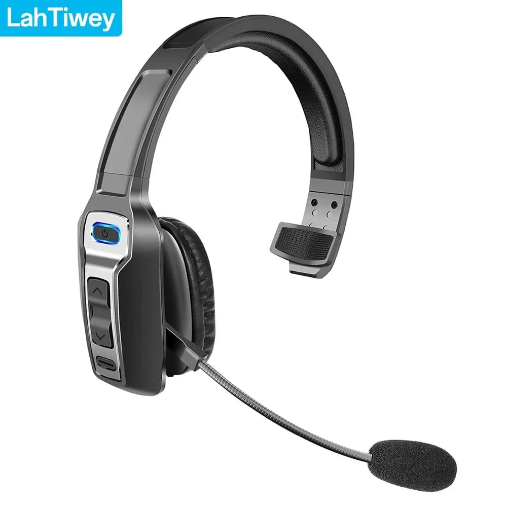 Bluetooth headset for truck driver with double microphone with noise cancellation, CVC8.0, deactivation button, wireless headset with 60-hour battery, headset