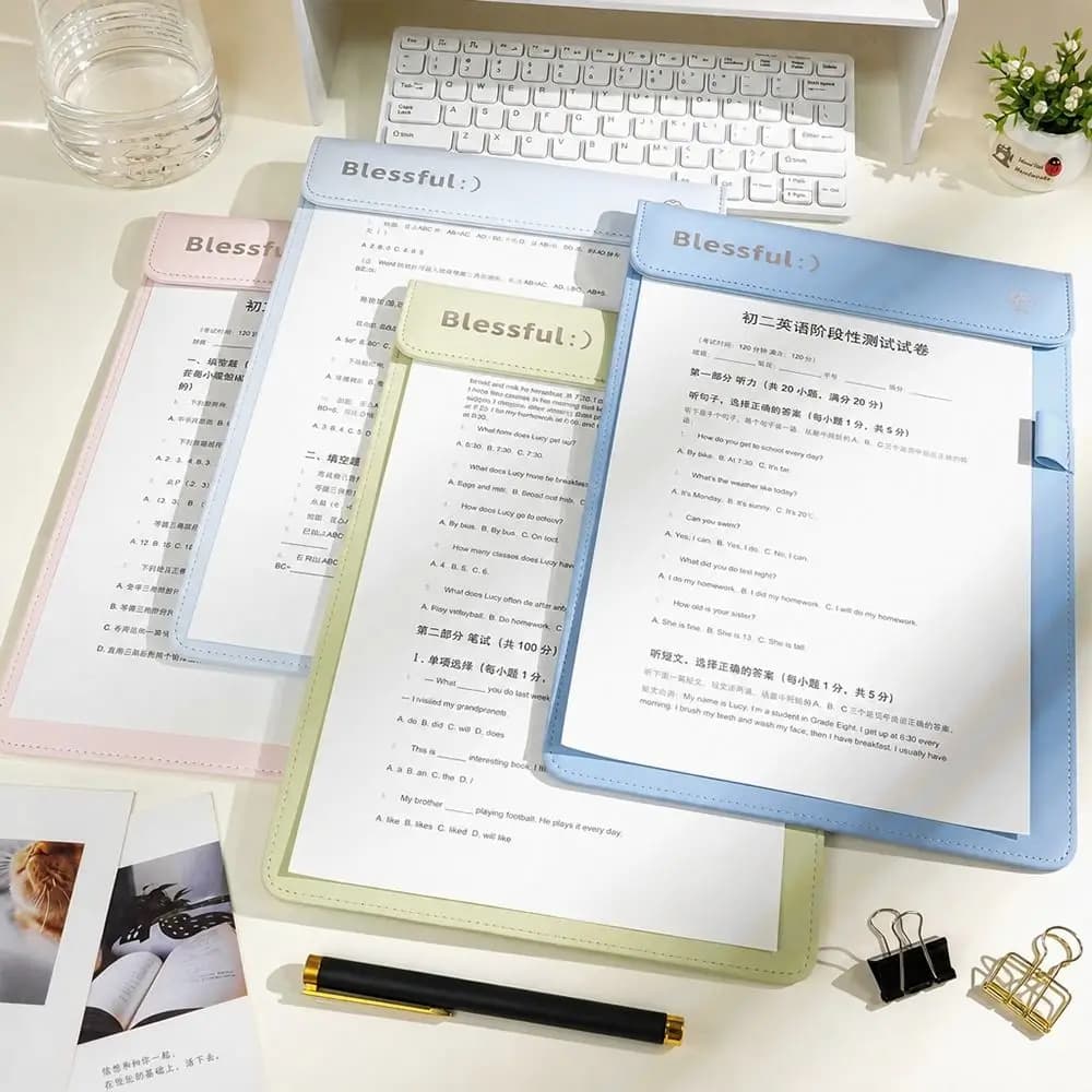 Simple PU Leather Clipboard Magnetic Single/Double Clip A4 File Folder Signing Board School Office