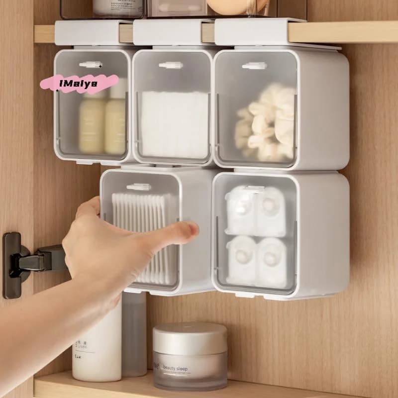 M-Transparent Bathroom Cotton Stick Storage Box Pull-Out Drawer Style Makeup Cotton Storage under Mirror Cabinet