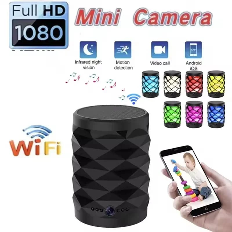 Mini Telecamera WiFi HD con Altoparlante Bluetooth, Sicurezza Domestica, Interfono Bidirezionale Remoto, Visione Notturna, Monitor per Bambini a Colori