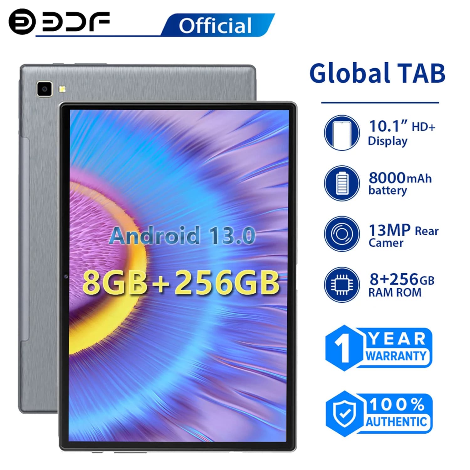 BDF Android Tablet Pc 10.1 pollici Octa Core 8GB RAM 256GB ROM 4G LTE 5G Telefonata Dual SIM Tablet 8000mAh Guscio in metallo Android 13