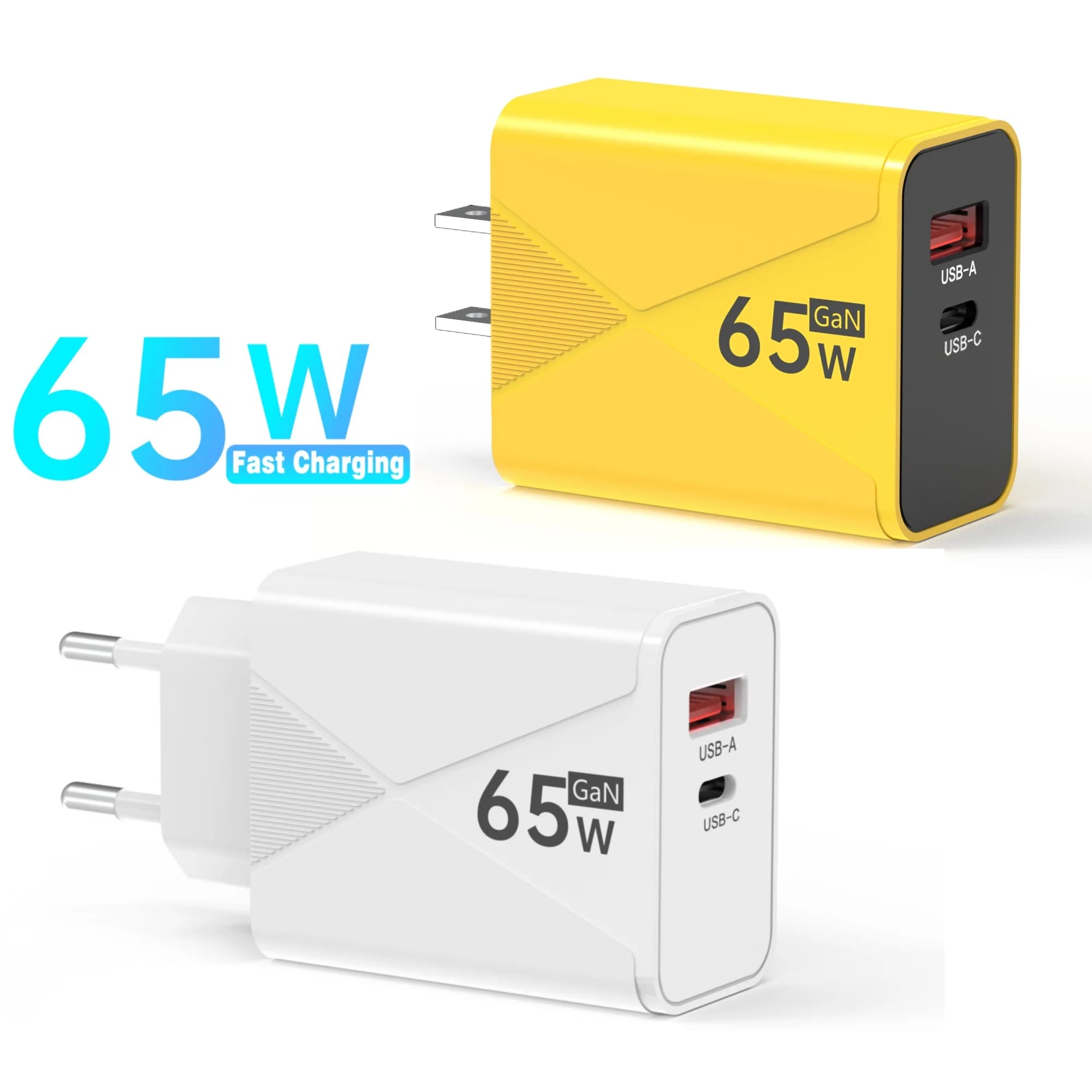 Caricatore Rapido GaN 65W a Doppia Porta, PD 33W USB-C QC USB-A, Adattatore da Muro con Spina EU per iPhone 15 Pro Max, Xiaomi, Huawei, Samsung, Laptop