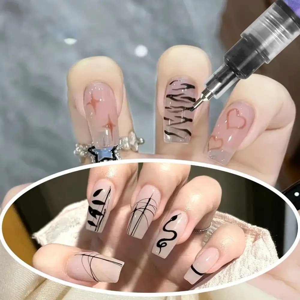 Set di 12 Penne per Nail Art 3D, Punta Fine 0.5/0.7 MM, Effetto 3D per Linee e Graffiti