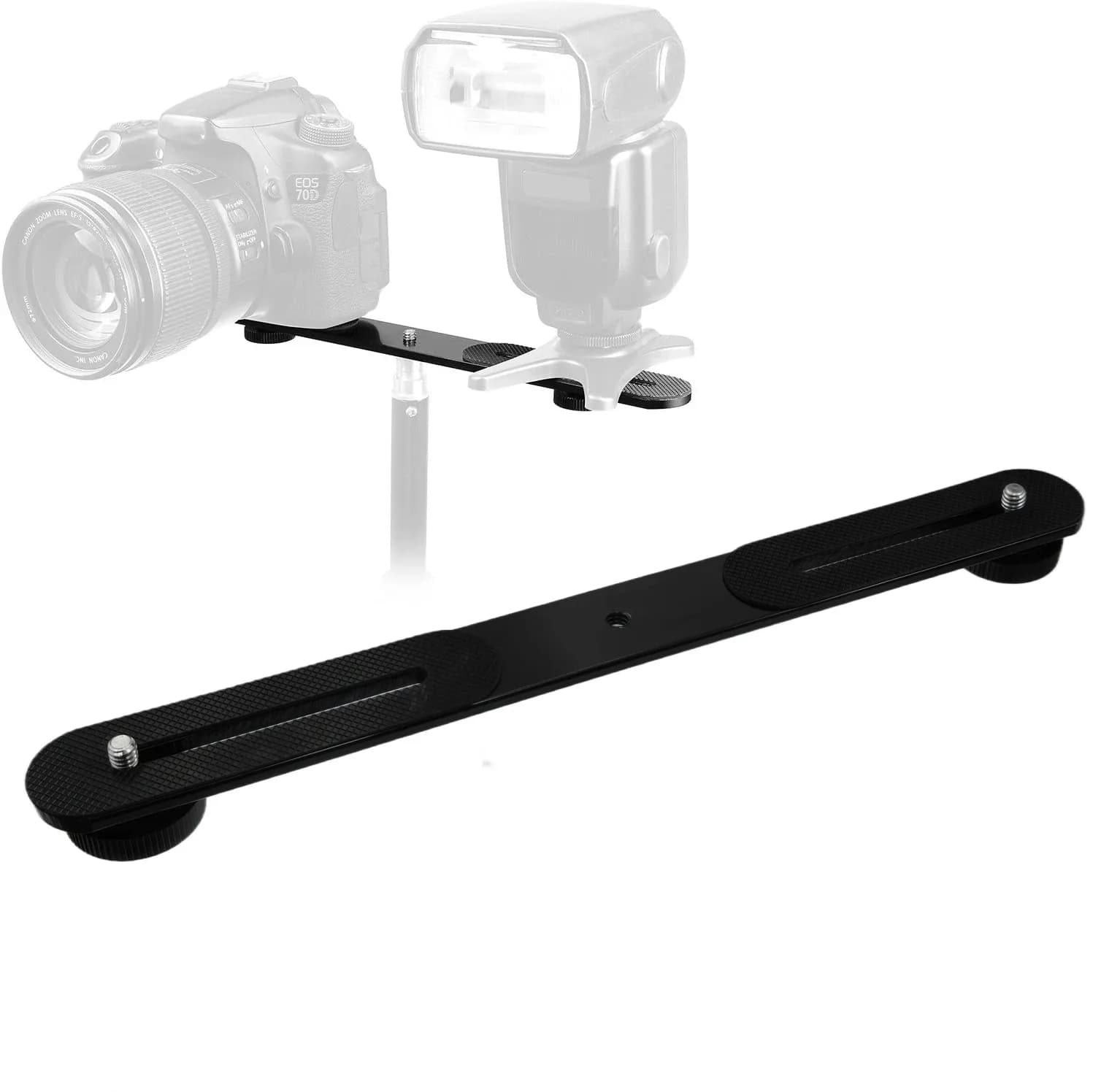 Aluminum Alloy Dual Hot Shoe Flash Bracket, 1/4 Inch Screw Mount Support for Camera Flash Photography