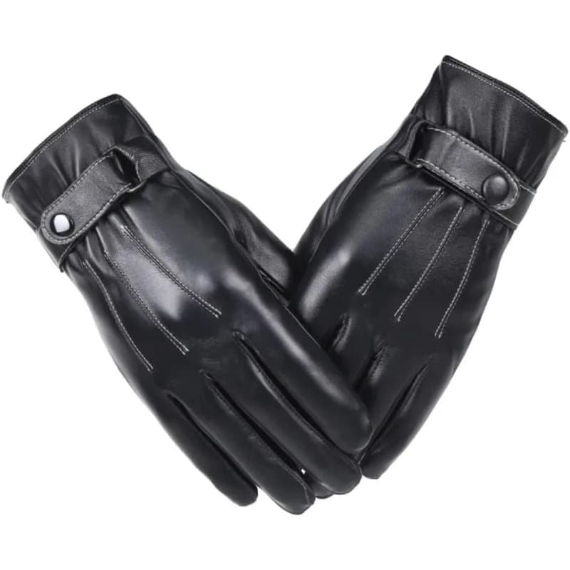 Guanti da uomo in pelle PU foderati in peluche termici touchscreen a mano intera guanti da moto antivento per attrezzatura da ciclismo da neve