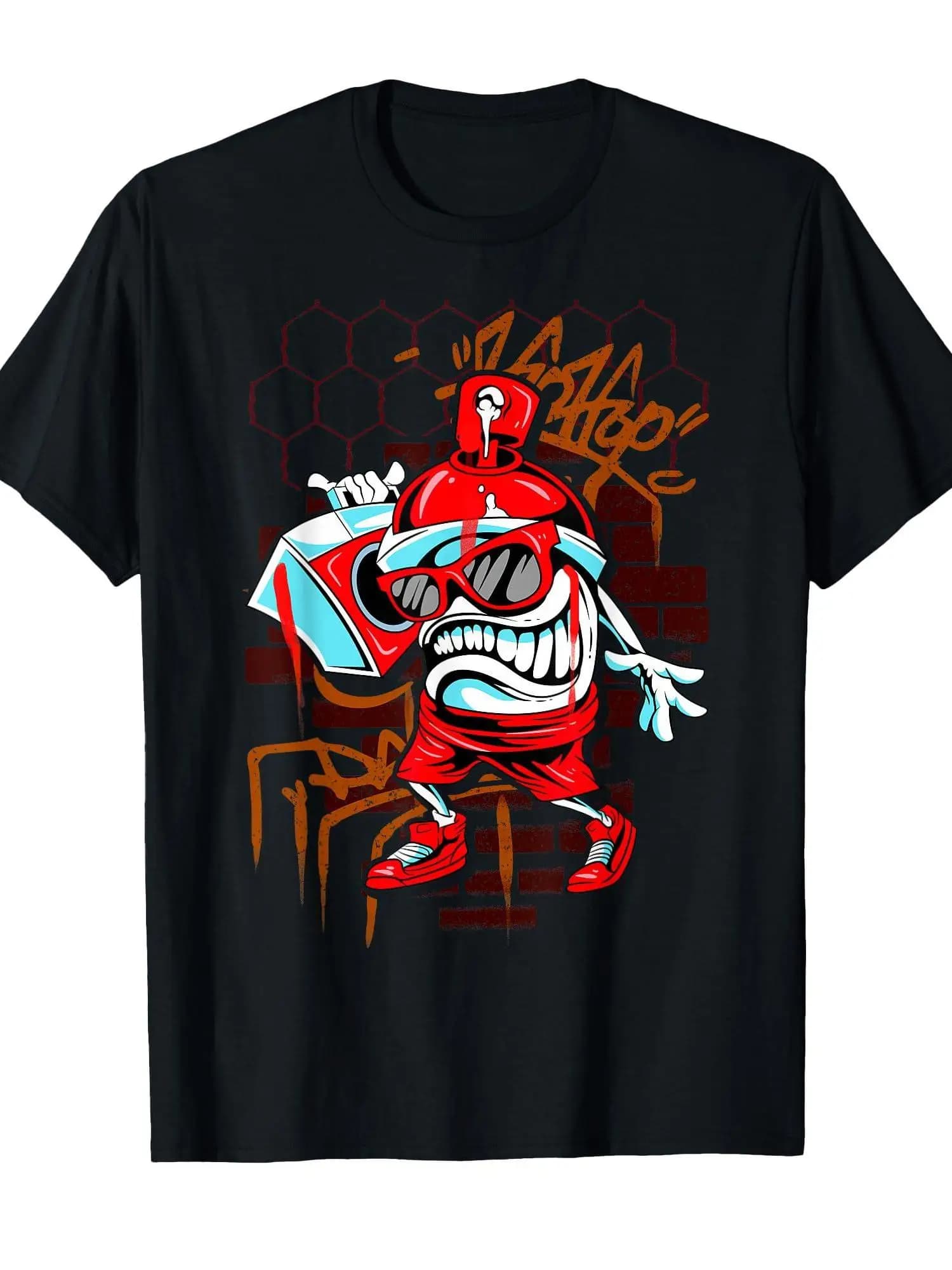 T-shirt Hip Hop Graffiti Spray - Cotone, Collo Tondo, Manica Corta, Stile Street Art, Progettata per gli Appassionati di Musica