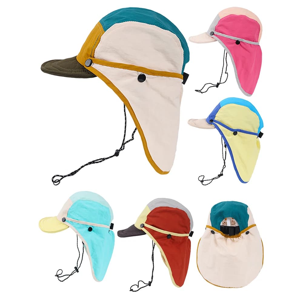 New Summer Toddler Sun Hat with Shawl Soft Brim Quick Dry Outdoor Activities Cap for 3-8Y Boys Girls Beach UV Protection Hat