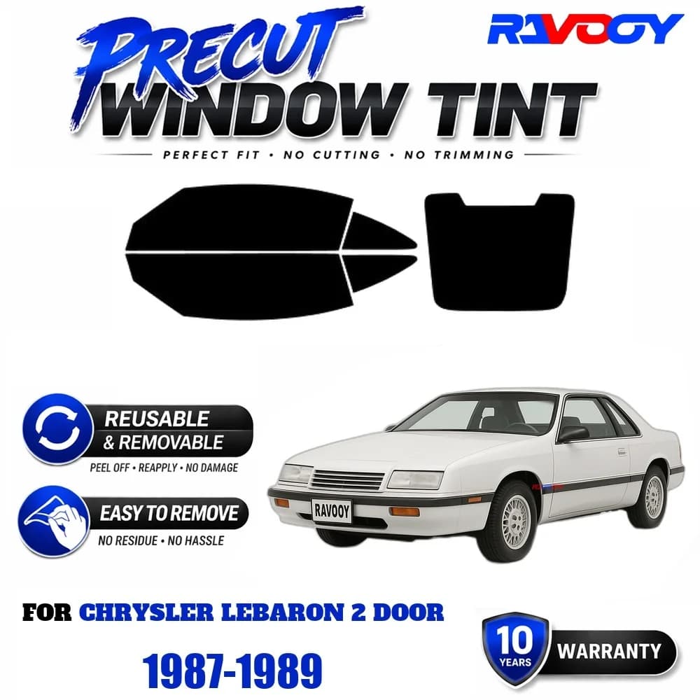 RAVOOY Precut Window Tint, Reusable Removable EPU Film, Custom Fit for Chrysler Lebaron 2 Door 1987-1989, UV Heat Protection