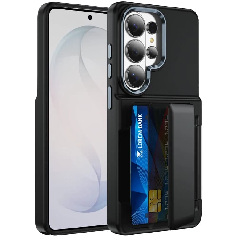 Nuova custodia antiurto in PC satinato tinta unita con porta carte per Samsung S26 Ultra S24 S23 S22 S25 Ultra Plus Cover posteriore
