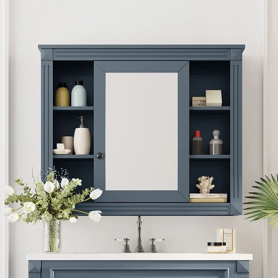 Armadietto da Bagno a Parete 35'' x 28'', Mobiletto Portamedicinali Moderno con Specchio, Armadietto a Specchio da Parete