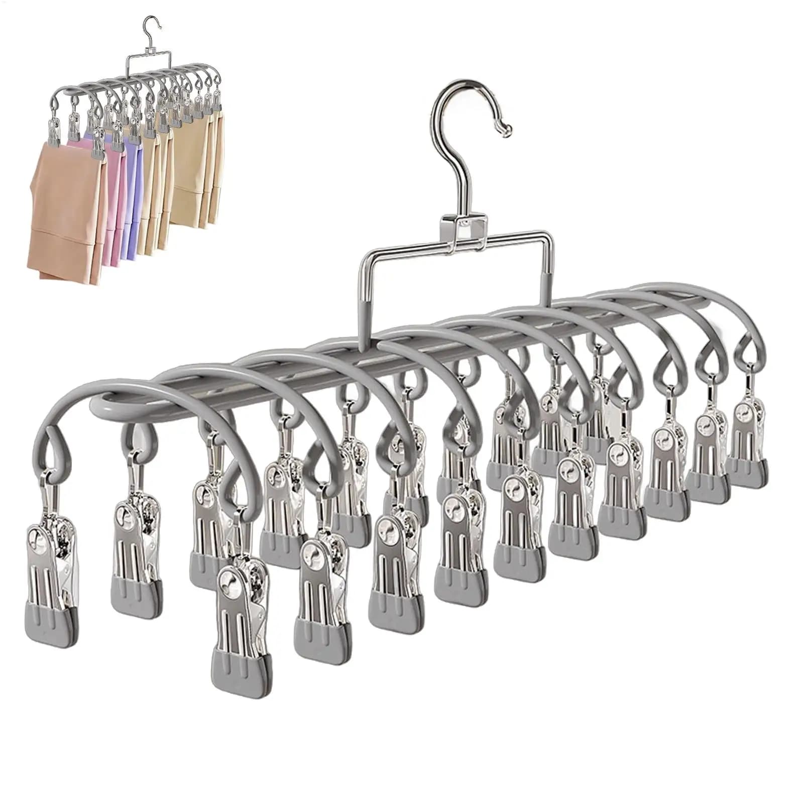 20 Clips Stainless Steel Sock Rack Clothes Clothing Rack Underwear Drying Rack Balcony Storage Racks Sock Laundry Airer Hanger