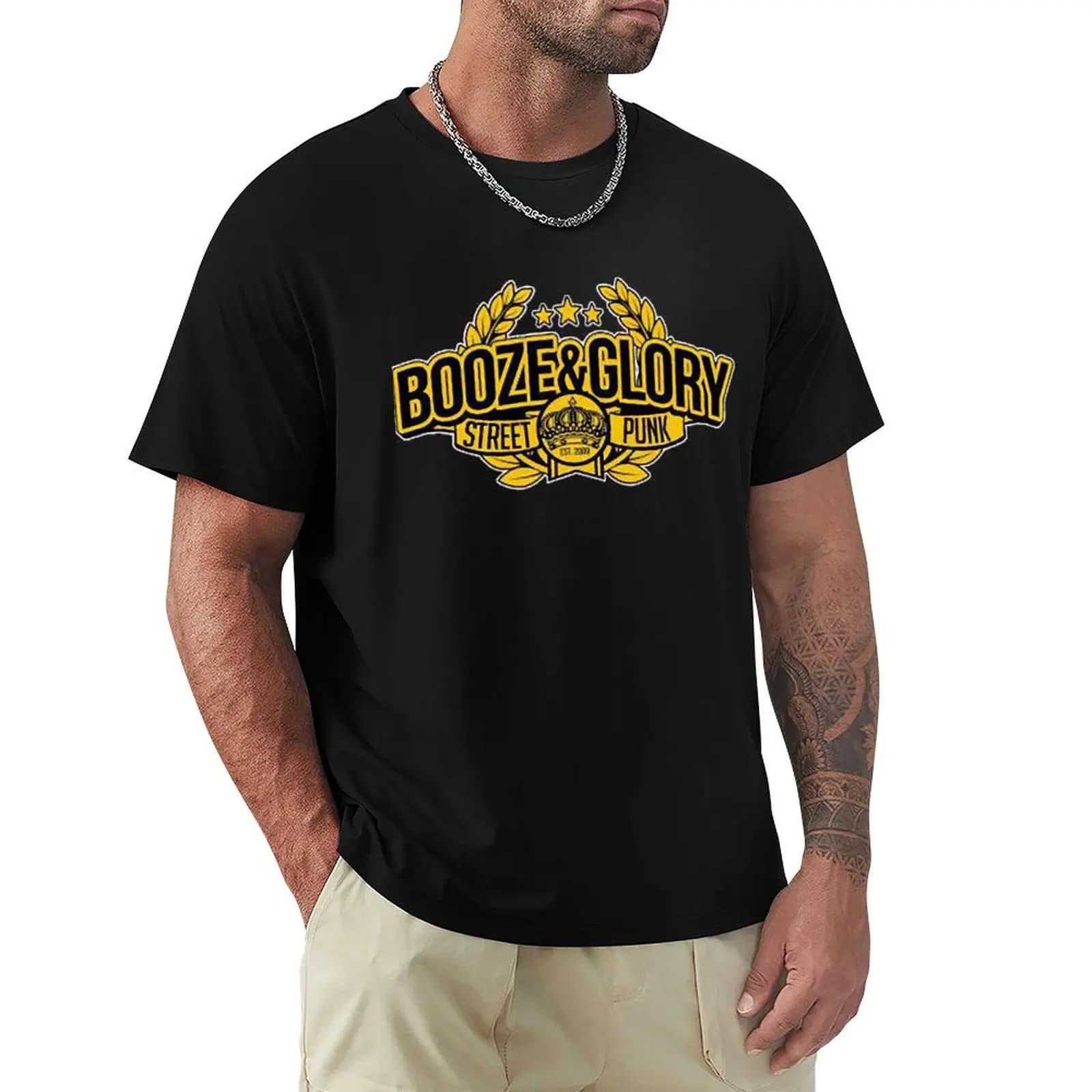 T-shirt del gruppo punk Booze & Glory per i fan, in tessuto elasticizzato, comoda